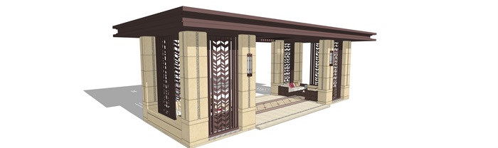 欧式风格详细的亭子景墙素材设计su模型