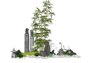 新中式庭院景观 景观小品 石头 鹅卵石 植物SU(草图大师)模型1