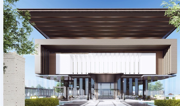 蓝光芙蓉系新中式售楼示范区建筑与景观SU模型(5)