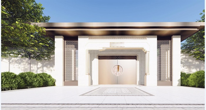 蓝光芙蓉系新中式售楼示范区建筑与景观SU模型(12)