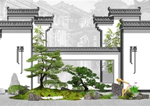 新中式景观小品 枯山水 庭院景观 禅意景观SU(草图大师)模型