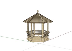 木质详细的完整亭子设计SU(草图大师)模型