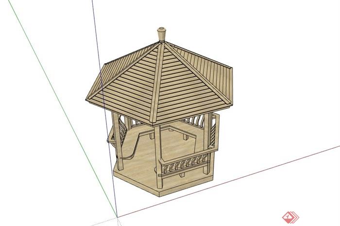 木质详细的完整亭子设计su模型