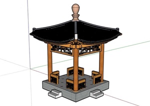 古典中式风格完整的四角亭素材设计SU(草图大师)模型