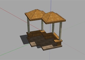 木质详细的完整亭子设计SU(草图大师)模型