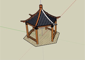中式风格详细的亭子节点素材设计SU(草图大师)模型
