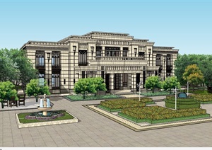 新古典风格详细的商务会所建筑设计SU(草图大师)模型