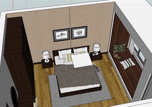 现代风格室内住宅卧室空间装饰SU(草图大师)模型