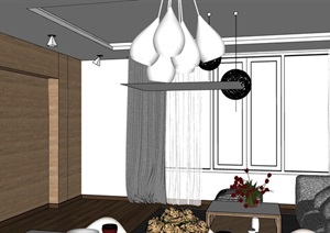 现代风格室内住宅客餐厅空间装饰SU(草图大师)模型