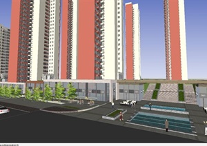 青岛万科城市之光高层 售楼部 沿街商业整体建筑方案SU(草图大师)模型