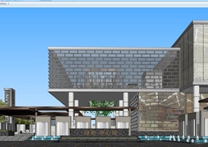 武汉绿地光谷中心城售楼示范区建筑与景观方案SU(草图大师)模型