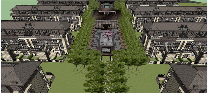 泰禾售楼处示范区+联排别墅建筑与景观方案SU模型(1)