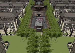 泰禾售楼处示范区 联排别墅建筑与景观方案SU(草图大师)模型