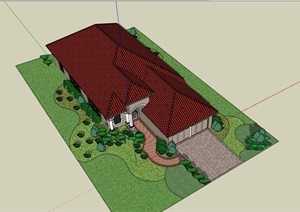 单层欧式详细的别墅建筑设计SU(草图大师)模型