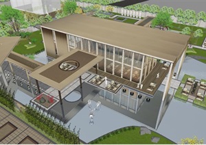 新中式万科售楼中心示范区建筑与景观方案SU(草图大师)模型