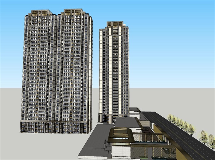 郑州华润·紫云府售楼处示范区+高层建筑与景观方案SU模型(10)