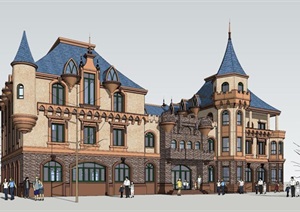 欧式古堡风幼儿园建筑方案SU(草图大师)模型