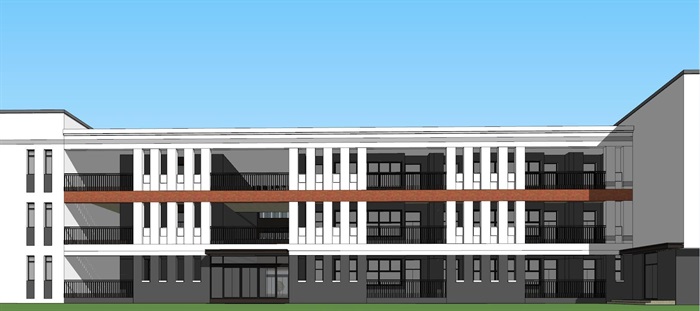现代风格幼儿园（六边型组合）建筑方案SU模型(11)