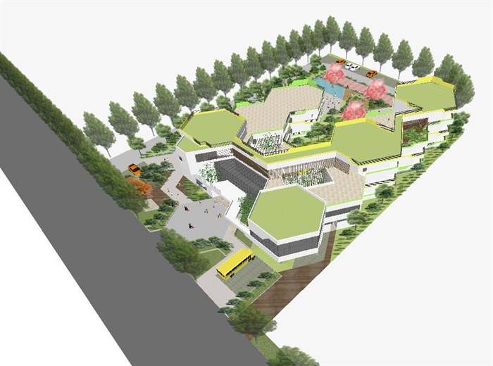 现代风格幼儿园（六边型组合）建筑方案SU模型(13)