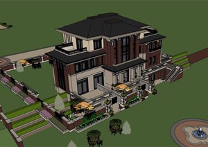 新古典风格住宅别墅详细建筑设计SU(草图大师)模型
