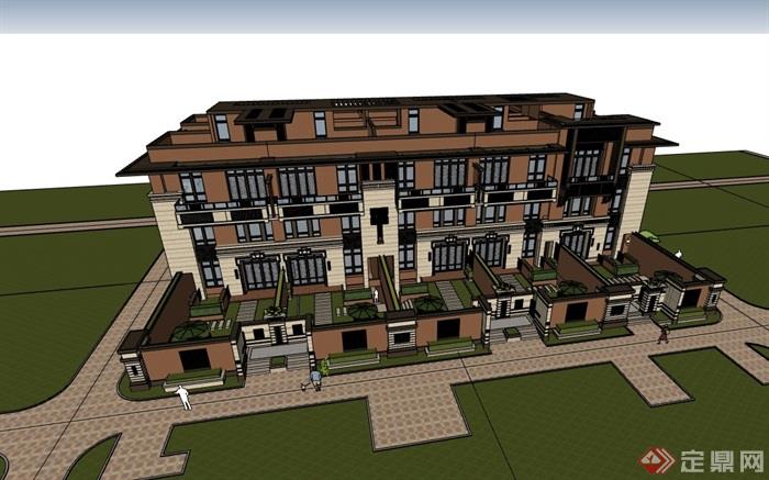 新古典联排住宅别墅详细建筑设计su模型