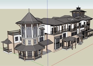古典中式住宅别墅详细建筑设计SU(草图大师)模型