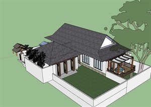 东南亚度假风情别墅建筑设计SU(草图大师)模型