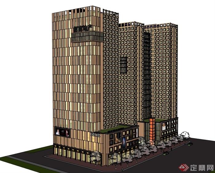 现代风格商业高层住宅建筑楼设计su模型