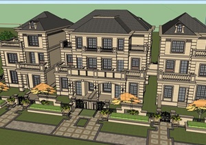 详细的别墅完整住宅建筑设计SU(草图大师)模型