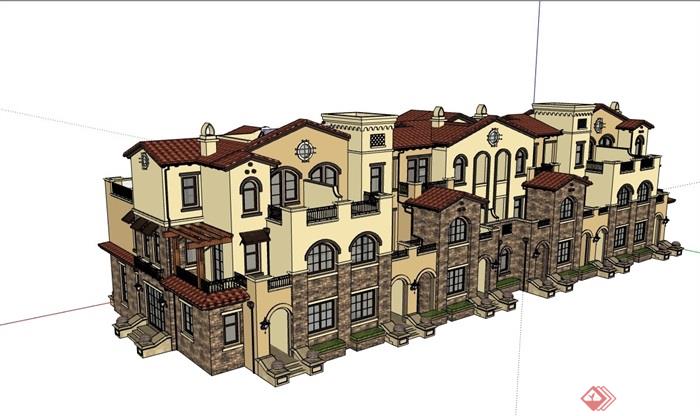 欧式风格整体联排别墅详细建筑楼su模型