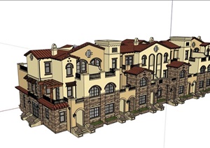 欧式风格整体联排别墅详细建筑楼SU(草图大师)模型
