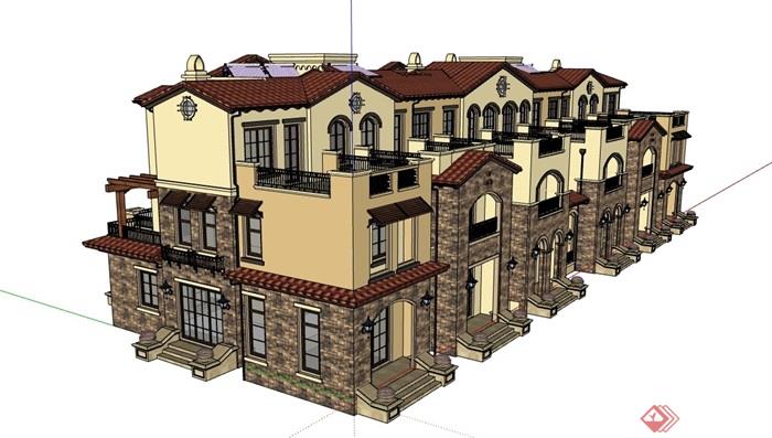 欧式风格整体联排别墅详细建筑楼su模型