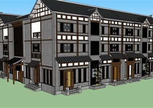 古典中式多层住宅详细建筑楼SU(草图大师)模型