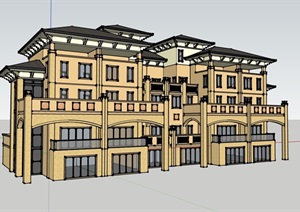 欧式风格双拼住宅楼建筑设计SU(草图大师)模型