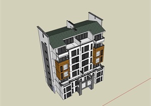 中式风格完整的住宅楼完整设计SU(草图大师)模型