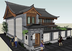 古典中式风格详细的别墅设计SU(草图大师)模型