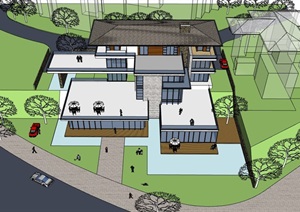 欧式两个详细的别墅建筑SU(草图大师)模型