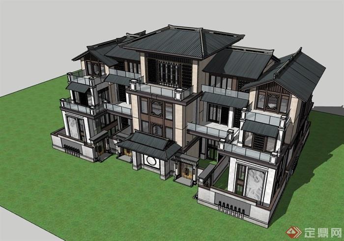 古典中式详细的住宅别墅设计su模型