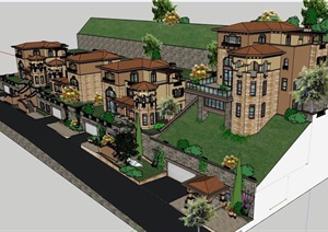 欧式山地完整的别墅住宅建筑SU(草图大师)模型