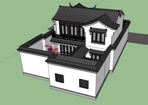 古典中式详细多层别墅SU(草图大师)模型