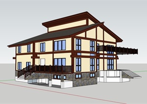 中式多层别墅住宅建筑设计SU(草图大师)模型