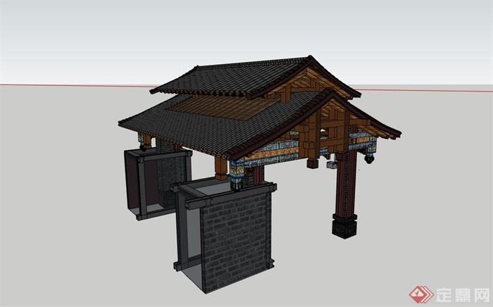 古典中式小区大门设计su模型