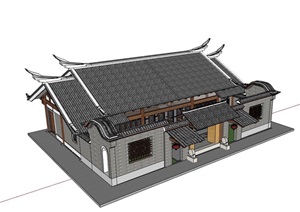 古典中式民居单层住宅详细建筑SU(草图大师)模型