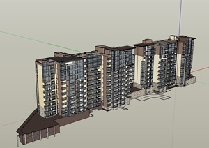 现代风格多层商业住宅详细建筑SU(草图大师)模型