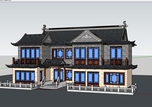 古典中式多层居住楼建筑SU(草图大师)模型