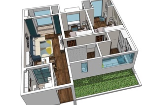 现代风格住宅室内完整空间SU(草图大师)模型