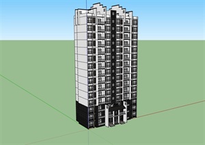 中式小高层住宅楼建筑设计SU(草图大师)模型