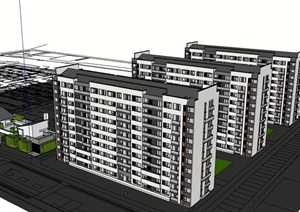 中式风格小高层住宅楼建筑设计SU(草图大师)模型