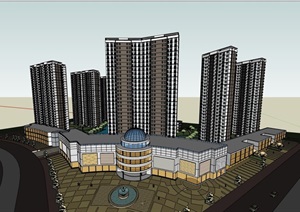 商业住宅小区高层楼建筑设计SU(草图大师)模型