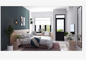 现代风格住宅室内卧室空间设计SU(草图大师)模型
